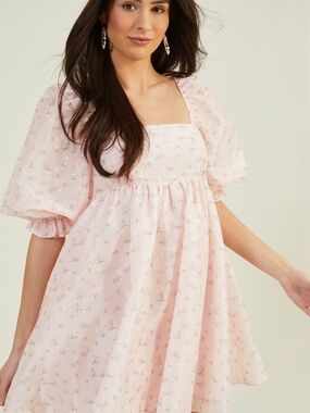 Altar'd State Stephanie Light Pink Floral Puff Sleeve Babydoll Dress